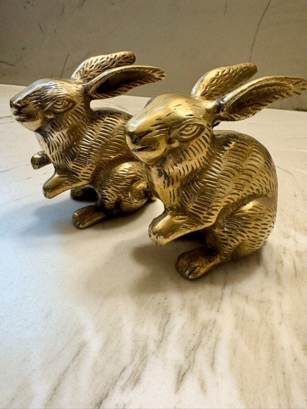 Pair of Vintage Brass Bunny Figurines